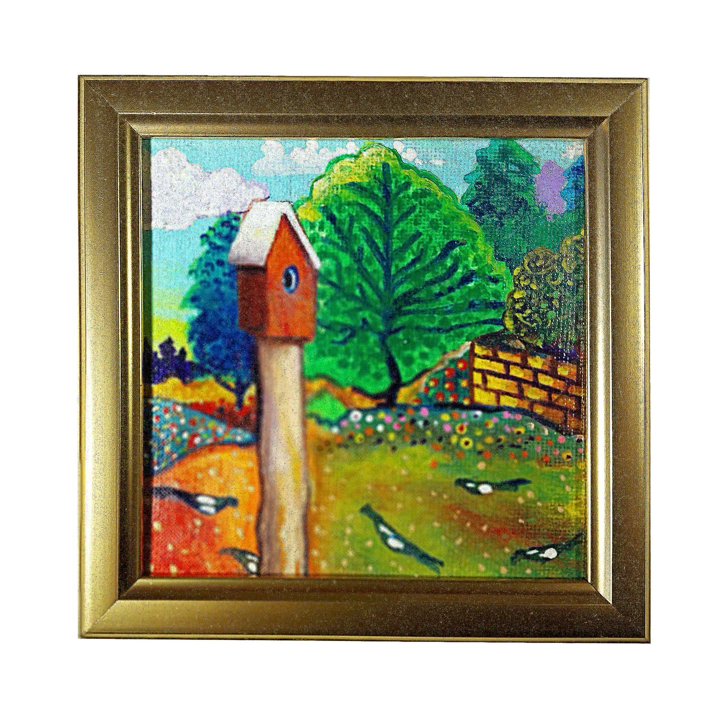 Birds and Home - 4" x 4" original painting by Frederick Aragon