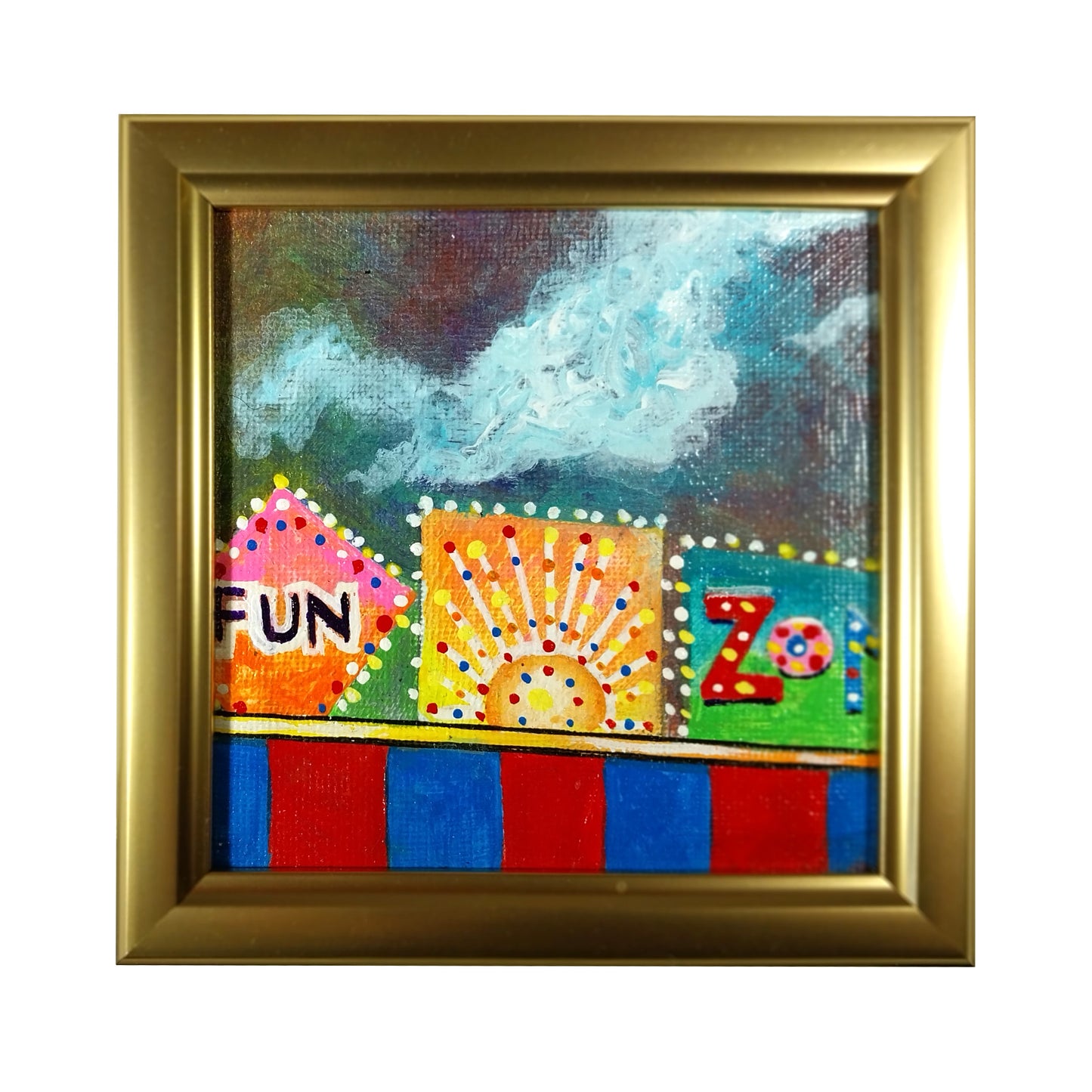 Fun Zone 4" x 4" original acrylic painting by Frederick Aragon