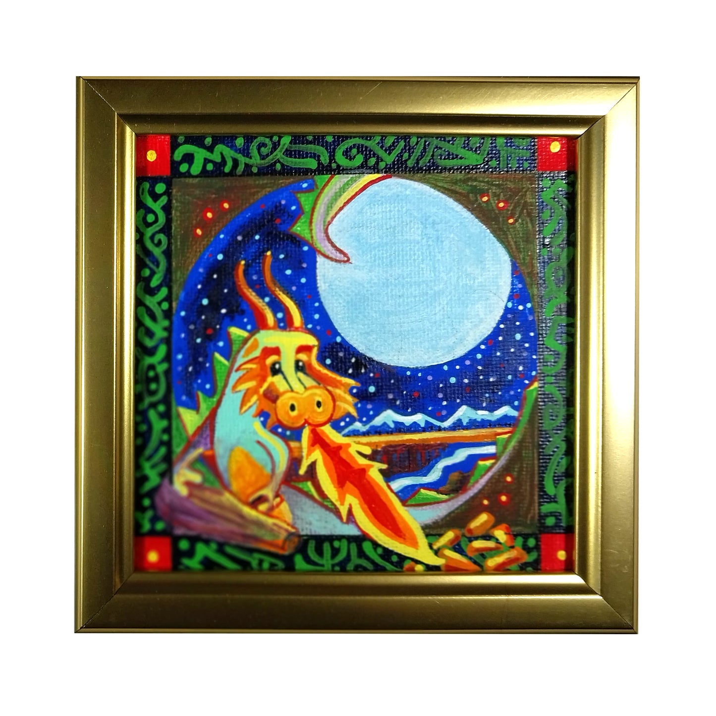 Rio Grande Dragon - 4" x 4" original acrylic painting by Frederick Aragon