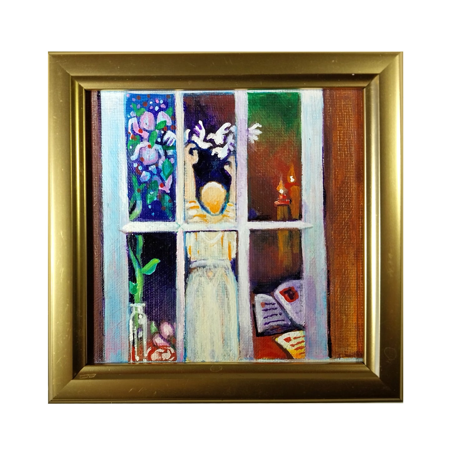 Solitude - 4" x 4" original folk-art painting on canvas by Frederick Aragon