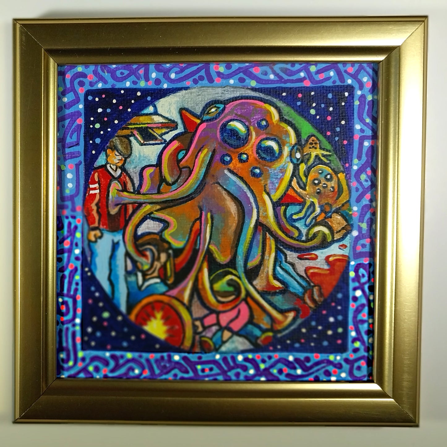 Teen Monster 4" x 4" original contemporary folk-art painting