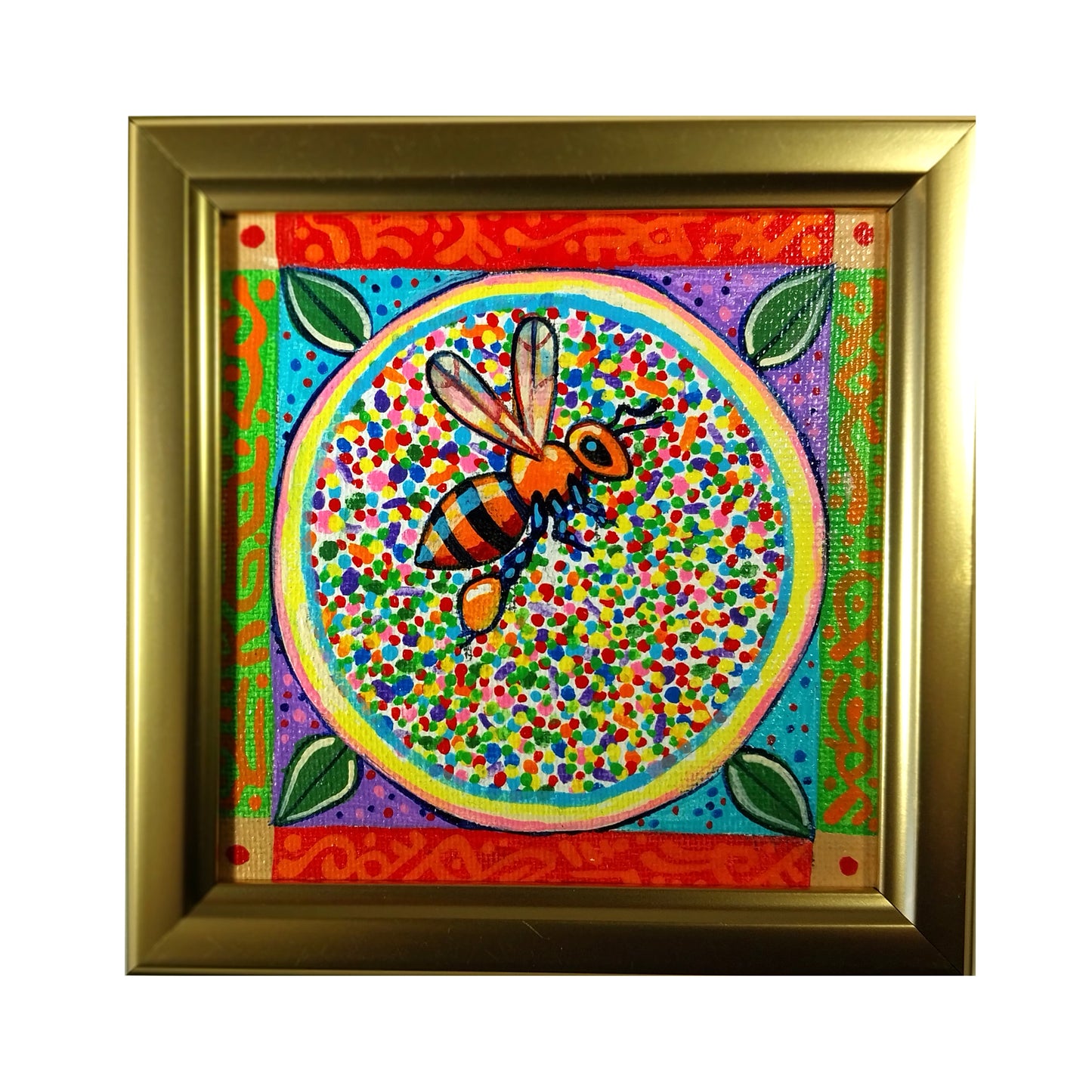 The Pollinator - original 4" x 4" folk-art painting on canvas