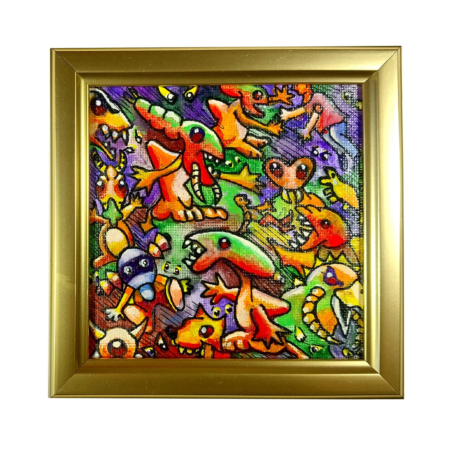 They're Here - 4" x 4" contemporary folk-art painting by Frederick Aragon