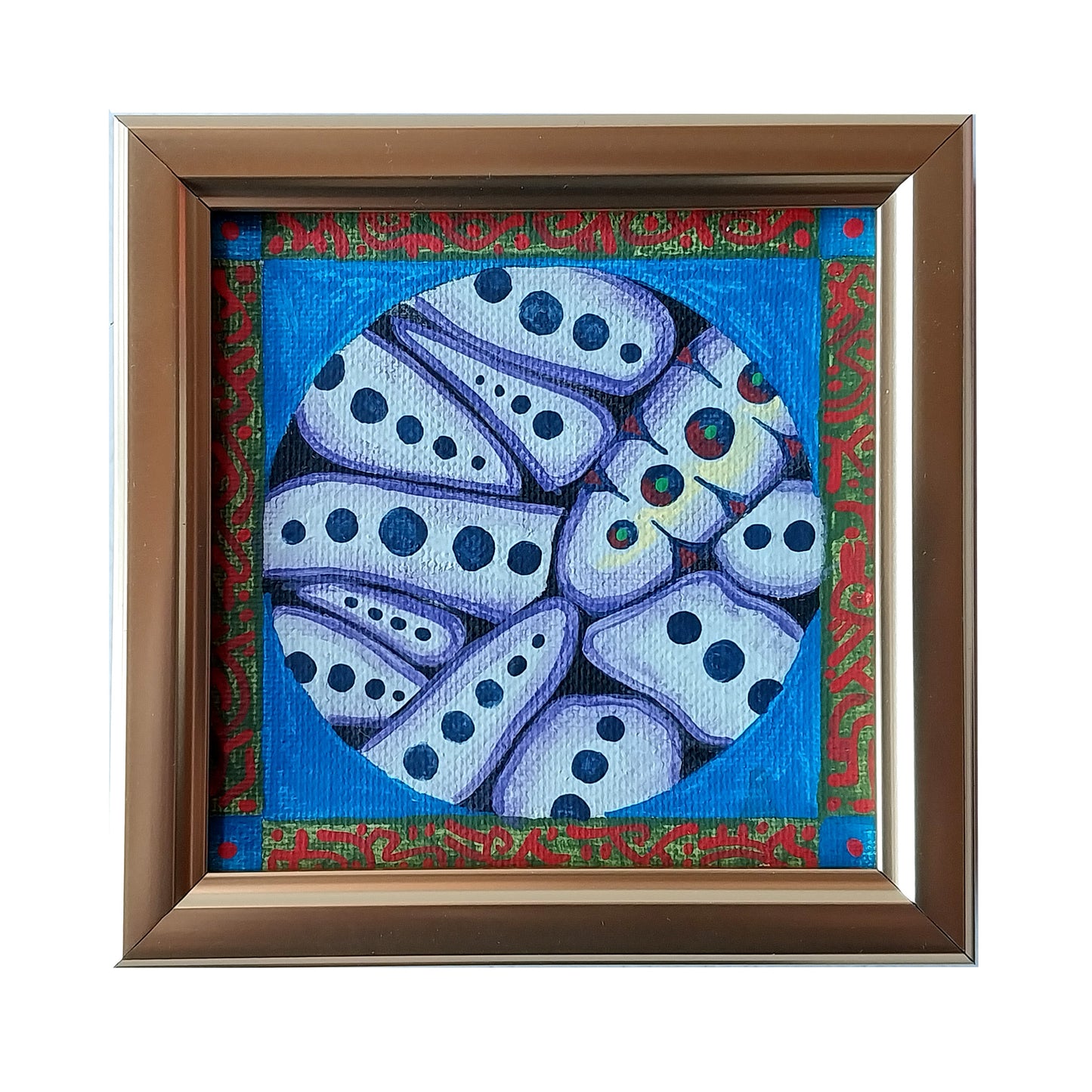 The Virus - original folk art - 4" x 4" acrylic, framed