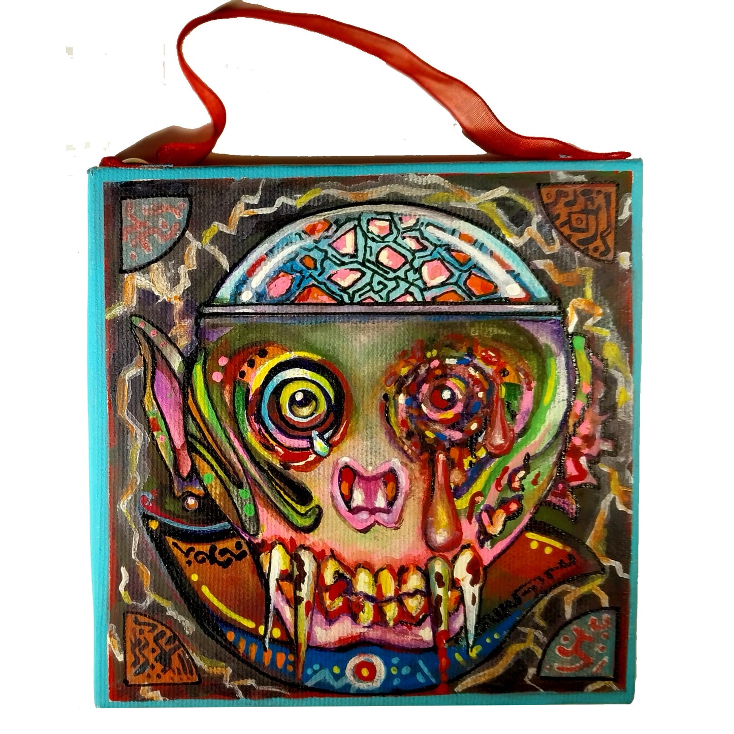 Beat Up Alien - 5" x 5" original painting by Frederick Aragon