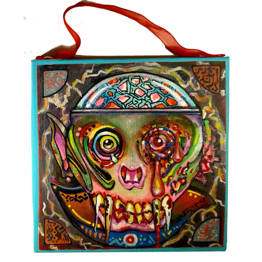 Beat Up Alien - 5" x 5" original painting by Frederick Aragon