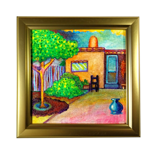 Blue Pot - 4" x 4" original acrylic painting by Frederick Aragon