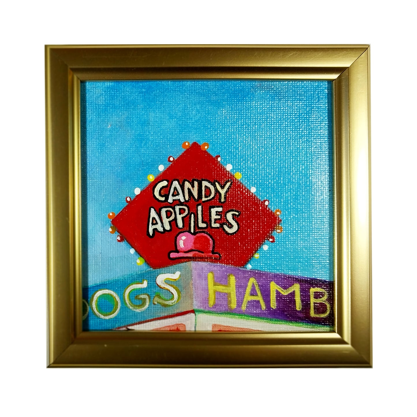 Candy Apple Sign - 4" x 4" acrylic painting on canvas by Frederick Aragon