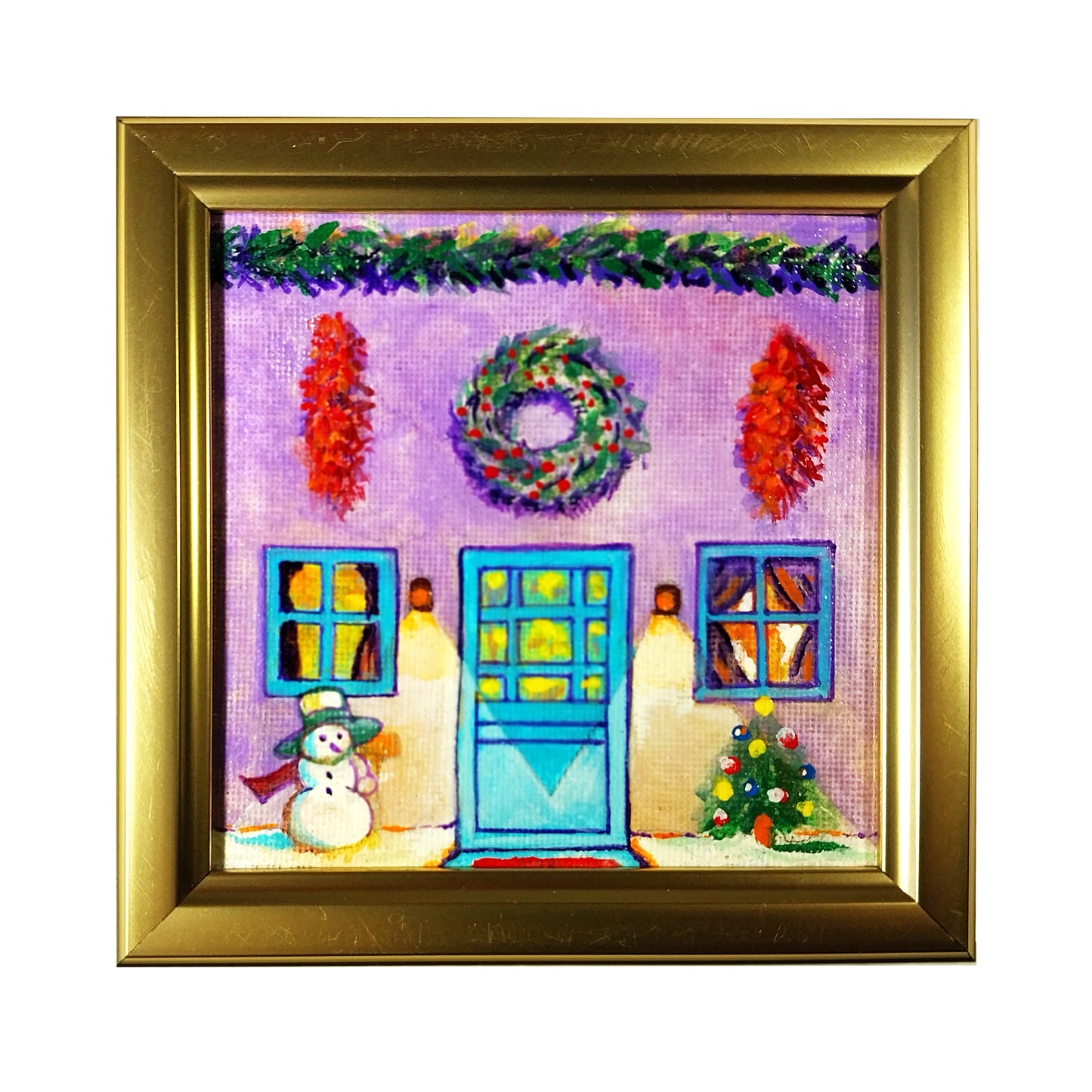 Christmas House - 4" x 4" original acrylic painting by Frederick Aragon