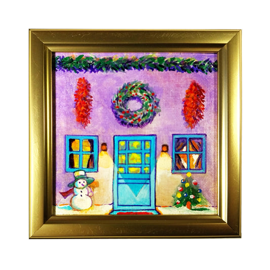 Christmas House - 4" x 4" original acrylic painting by Frederick Aragon