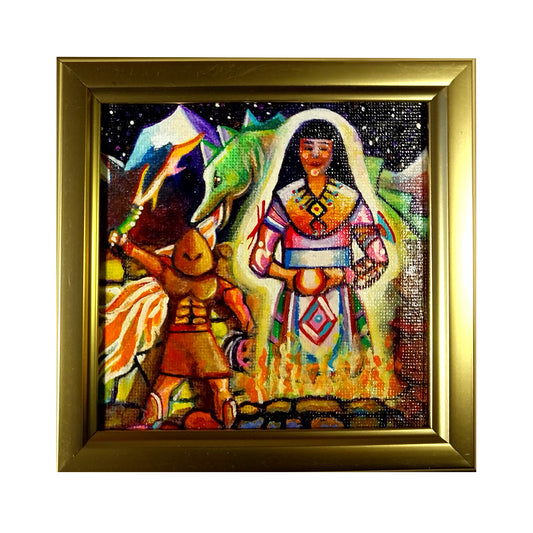 Dragon Tales - original 4" x 4" acrylic painting on canvas by Frederick Aragon