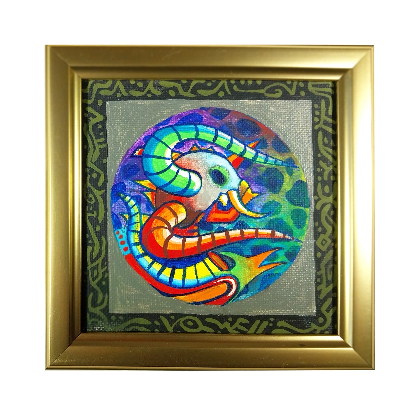 Horned Monster 4" x 4" original acrylic painting by Frederick Aragon