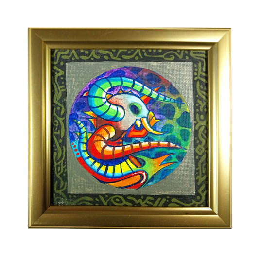 Horned Monster 4" x 4" original acrylic painting by Frederick Aragon
