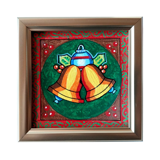 I Heard the Bells - original folk art - 4" x 4" acrylic, framed