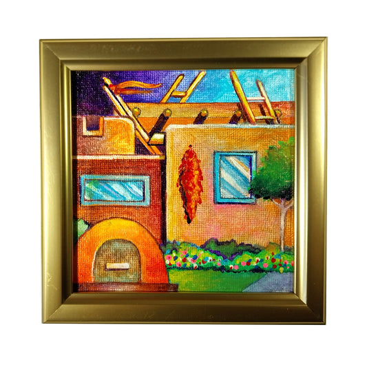 Ladder House 4" x 4" original acrylic painting by Frederick Aragon