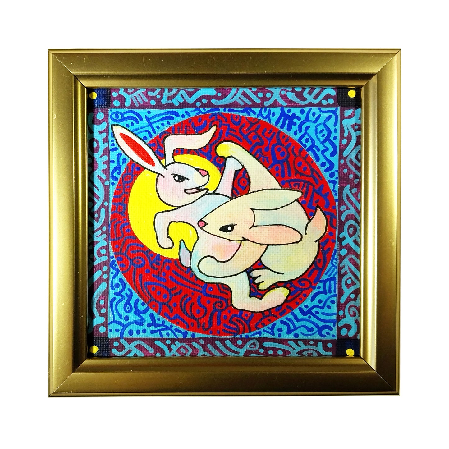 Siblings - 4" x 4" original folk-art painting by Frederick Aragon