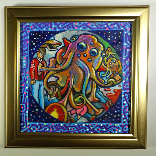 Teen Monster 4" x 4" original contemporary folk-art painting