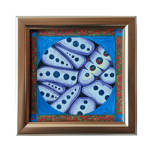 Virus - original folk art - 4" x 4" acrylic, framed