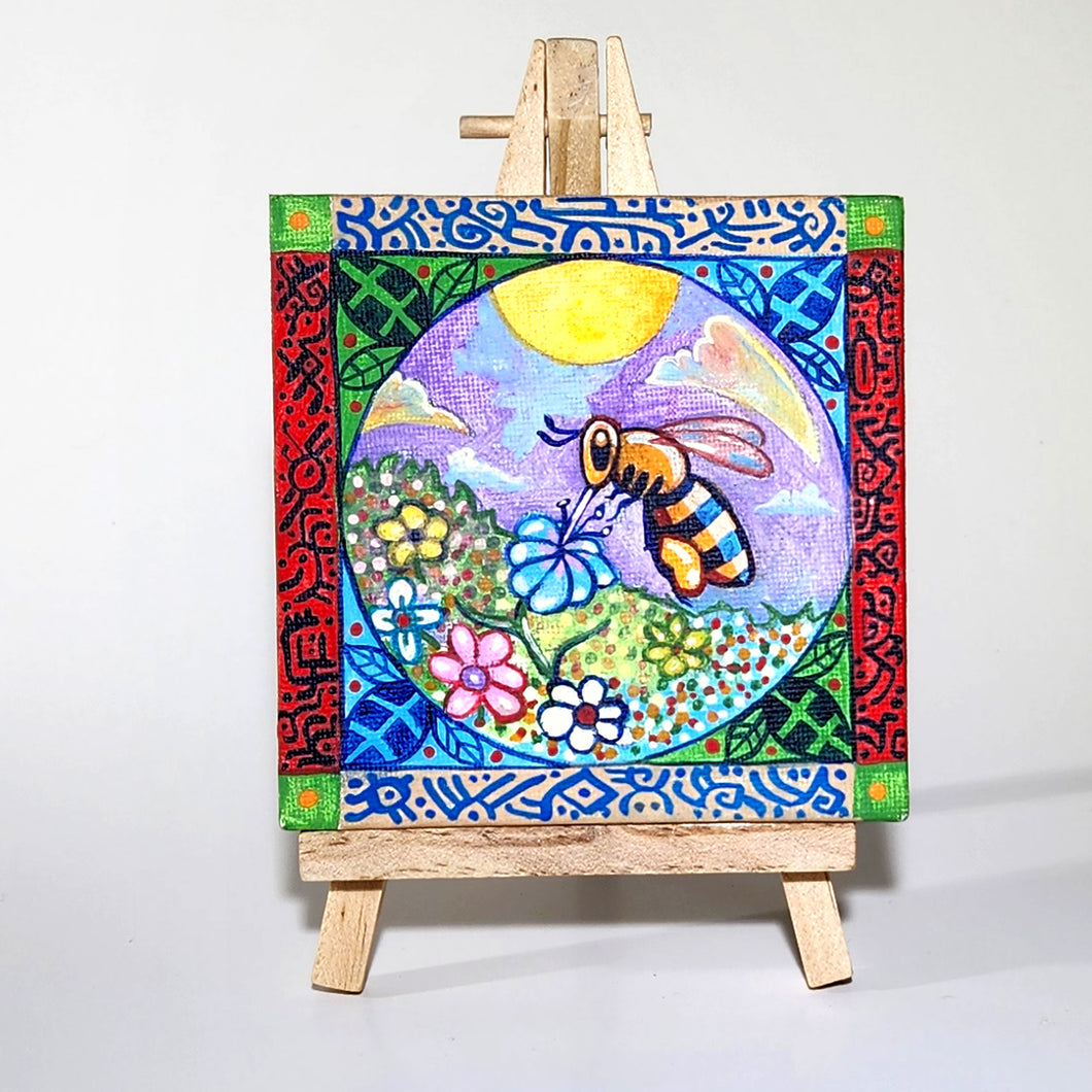 Original 4 x 4 Inch Art - Bee Series: Buzzing Bee