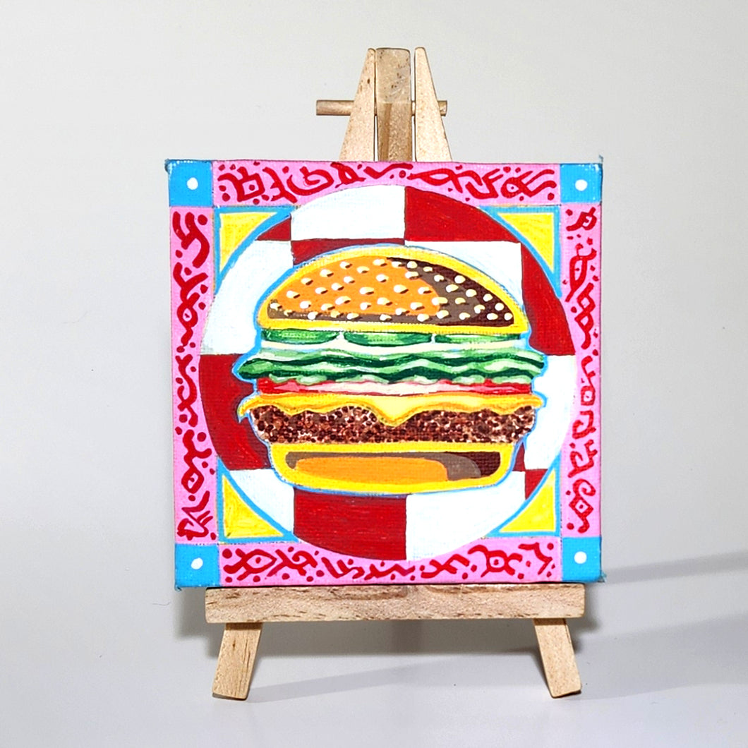 Original 4 x 4 Inch Art - Diner Series: Cheeseburger